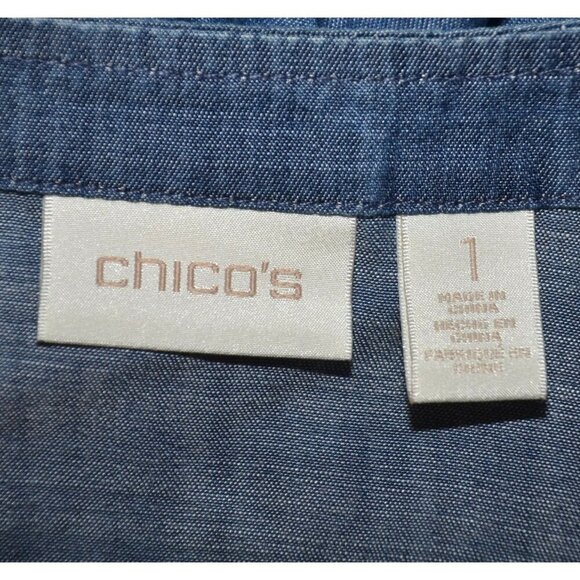 Chico's 1 Blue Ombre Open Front Chambray Shacket Jacket Size M 8 Pockets - Picture 11 of 13